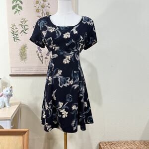 Vintage 90s Y2k Blue Cream Floral Tie Back Babydoll Dress Cottagecore Prairie M